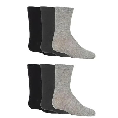 Image of SockShop Kids Bamboo School Socks Boys Girls Plain Striped Breathable, Soft, Cooling Comfort Cuff Smooth Toe Seams 6 Pairs Black Charcoal Grey 9 12 (4 7 Years)