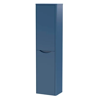 Image of nuie Modern Bathroom Wall Hung 2 Door Tall Unit, 350mm, Satin Blue, 400mm