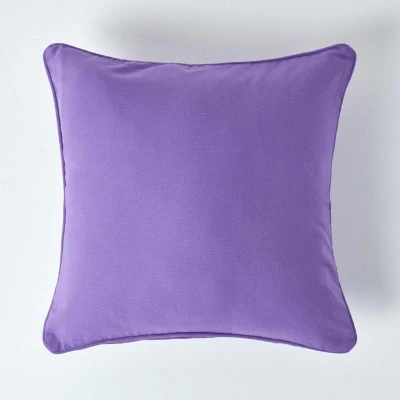 Image of HOMESCAPES 100% Cotton Plain Purple Cushion Cover 45 x cm Square 18 Inches Deep Damson Sofa Pillow Washable