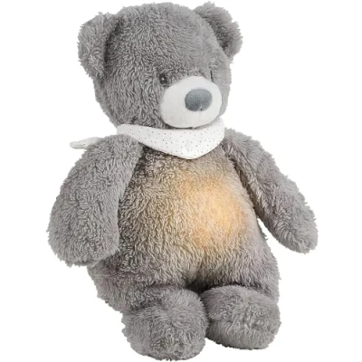 Image of Nattou Night Light Cuddly Bear Sleepy, Up Bear, Baby/Toddler Comforter, for Children, Baby White Noise Machine, and Toddler Sleep Aid, PETA Approved Vegan, Grey