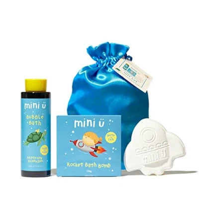 Image of Mini U Raspberry Rocket Gift Set Bubble Bath &amp; Fizzing Bomb Shea Butter Bathtime Fun Toys Vegan Cruelty Free *Award Winning*