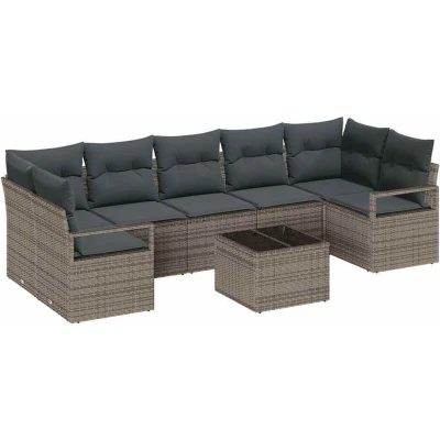 Image of vidaXL 8 Piece Garden Sofa Set with Cushions Grey Poly Rattan