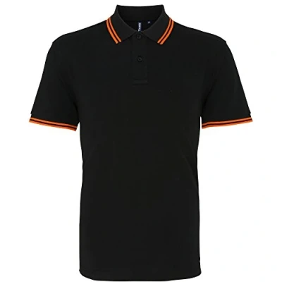 Image of Asquith &amp; Fox Men&#039;s Classic Fit Tipped Polo Shirt, Multicolour (Black/Orange 000), Small (Size:Small)