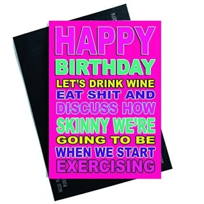 Image of Funny Birthday Cards Friend Drink Wine Eat Shit Joke Happy Best Card Colleague Humour PC575
