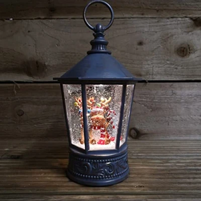 Image of Snowtime 26cm Dual Power LED Christmas Glitter Water Spinner Blue Lantern Cute Reindeer Scene