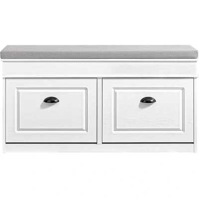 Image of SoBuy FSR64 WG, Shoe Storage Bench with Seat Cushion 2 Flip Drawer, Hallway Rack Organizer for Entrance, Bedroom and Indoor Use, White Vintage