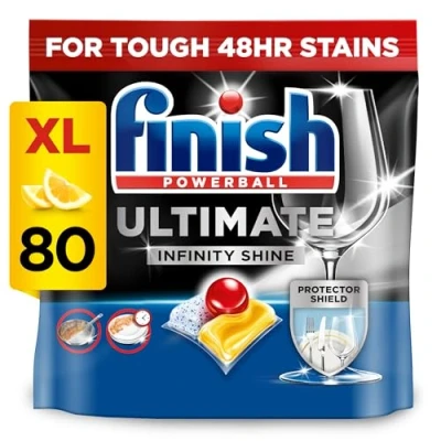 Image of Finish Ultimate Infinity Shine Dishwasher Tablets Bulk, Scent : Lemon, Size 80 tabs, For Clean and Diamond
