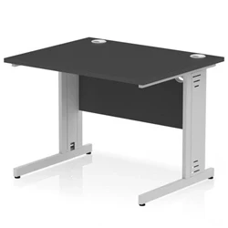 Image of Impulse 1000x800mm Straight Desk Black Top Silver Cable Managed Leg