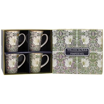 Image of The Leonardo Collection William Morris Lustre Pimpernel Mugs Set of 4 Kitchen &amp; Home Tableware Mug for Every Occasion Lovely Coffee Cup Mens Gifts Birthday Women