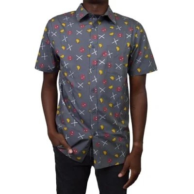 Image of Marvel Men&#039;s Button Down Shirt, Charcoal Deadpool Party, S