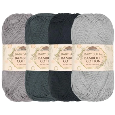 Image of JubileeYarn Baby Soft Bamboo Cotton Yarn 50g/Skein Shades of Grey 4 Skeins
