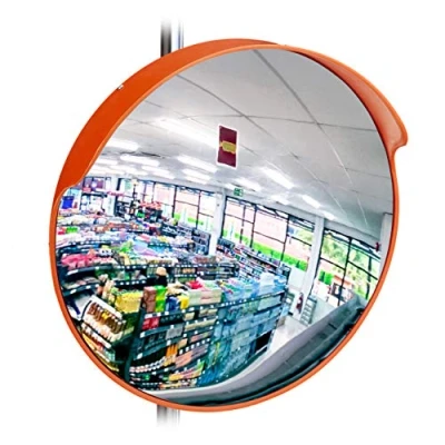 Image of Relaxdays 45 cm Surveillance Mirror, Professional, Shatterproof, Indoor, Holder for Wall &amp; Poles Included, Red