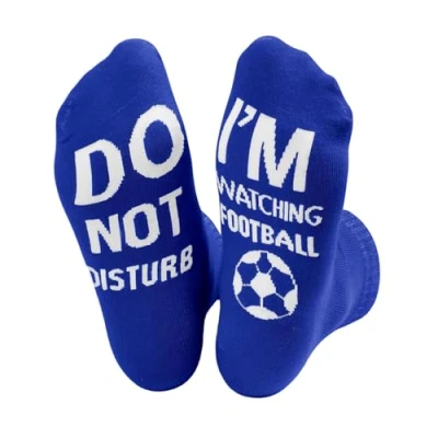 Image of SoulQool Do Not Disturb I&#039;m Watching Football Socks Letter Printed Funny Novelty Sayings Knitted Crew Gifts (Blue)