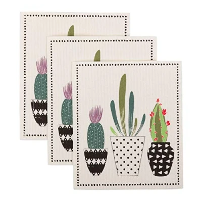 Image of DII Reusable, Machine Washable &amp; Dishwasher Safe, Biodegradable, Cotton, Succulents, 7.75 x 6.75