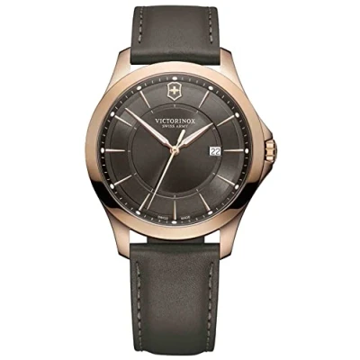 Image of Victorinox Men’s Watch Alliance Ø 40 mm, Swiss Made, Analogue Quartz, Water Resistant up to 100 m, Sapphire Glass, Leather Strap, Brown/Rosé Gold