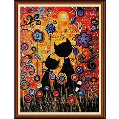 Image of Abillyn Embroidery Cross Stitch Kits Watercolor Cat Stamped with Printed Pattern Starter Kit (Watercolor Cat)