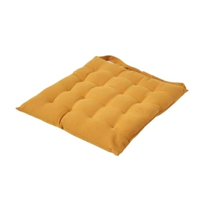 Image of HOMESCAPES Seat Pad Mustard Yellow 40 x cm Indoor Garden Dining Chair Cushion 100% Cotton Well Filled Easy Care Washable At Home