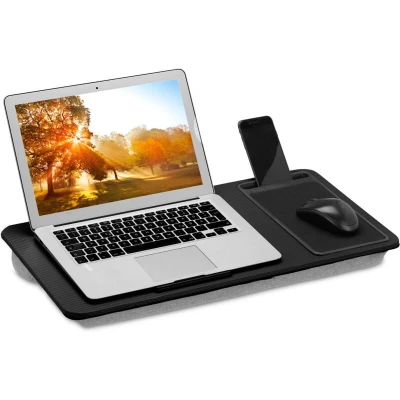 Image of Relaxdays Laptop Bed Tray with Cushion, Mouse Pad for Up to 17&#039; Notebooks, Tablet Desk Sofa Mobile Phone Holder