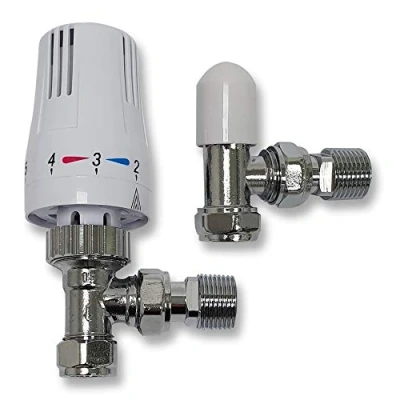 Image of Kartell TRV Thermostatic Radiator Valve + Lockshield 1/2&quot; x 15mm White Angled
