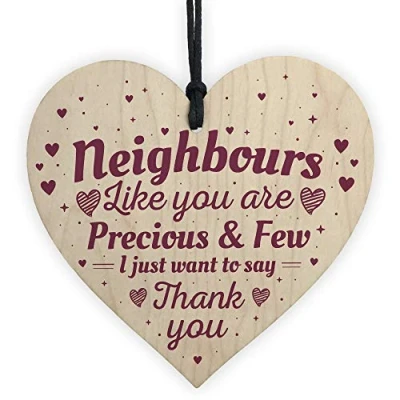 Image of RED OCEAN Neighbour Friendship Gift Handmade Wooden Hanging Heart Plaque Sign Thank You Gifts Keepsake