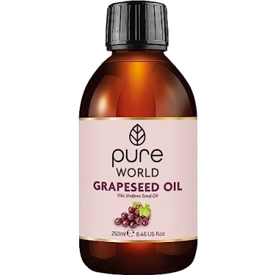 Image of Pure World Natural Grapeseed oil REAL 100% and Undiluted. 250ml. Premium Italian Quality Aromatherapy, Message, Skin, Nails, Body Face, Edible Vegan…