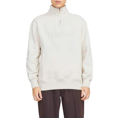 Image of JACK &amp; JONES Men&#039;s Jorfrederiksberg Sweat Quarter Zip Sn Sweatshirt, Antique White, L