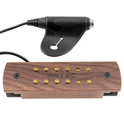 Image of Artec WSH12 OSJ Alnico 5 Magnet Humbucker Walnut Wood Cover Soundhole Pickup 9.6K with Jack for Acoustic Guitar