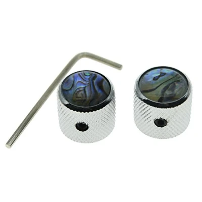 Image of KAISH Chrome Set of 2 Abalone Top Guitar Knobs Dome Bass Knob with Screw for Tele/Telecaster