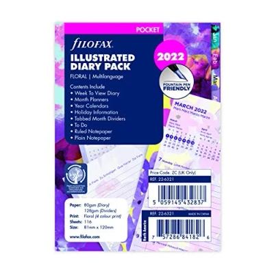 Image of Filofax Pocket Illustrated Floral Week on 2 Pages 2022 Diary Pack, 22 6321