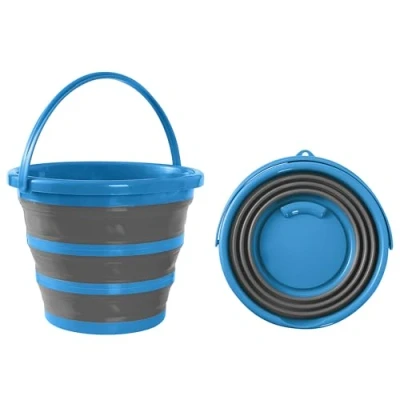 Image of BRAMBLE 2 Pack 10 Litre Collapsible Buckets Portable Cleaning Fishing Camping Silicon, Space Saving Design for Home &amp; Outdoors Grey/Blue