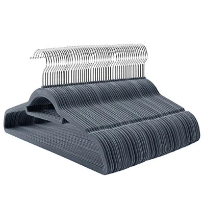 Image of SONGMICS Velvet Hangers, 100 Pack, Non Slip Clothes 0.6 cm Thickness, Space Saving, 360 Swivel Hooks, 43,5 Long, for Coat, Jacket, Shirt, Dress, Trousers, Light Grey CRF100VX