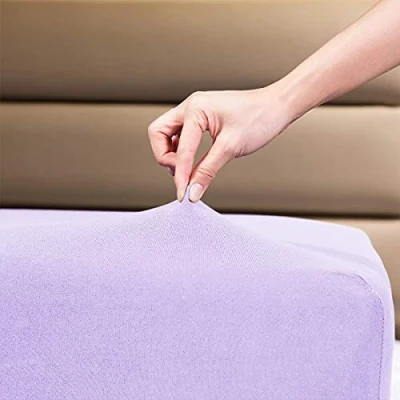 Image of Family Bedding Double Bed Sheets Fitted Sheet Deep Pocket Soft Jersey 100% Cotton 4 Way Stretch Lilac Shrinkage and Fade Resistant. (Double (140x200cm), Lilac).