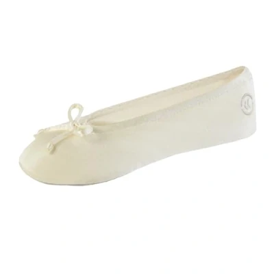 Image of isotoner Women&#039;s Satin Ballerina Slippers, Cream Soft Tie Bow, 3/4 UK