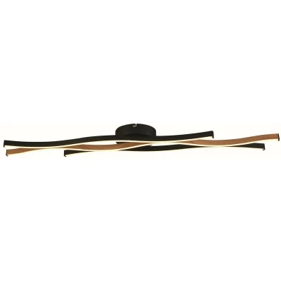 Image of Bloom Swirl LED Flush Ceiling Light, Black With Wood Effect
