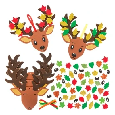 Image of Baker Ross FN302 Leafy Deer Mix and Match Decoration Kits Pack of 5, Autumn Arts Crafts for Kids, Decorations