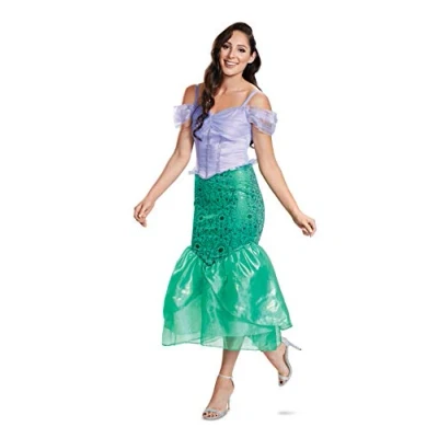 Image of Disguise 67261N Ariel, Official Disney The Little Mermaid Costume Dress Princess, Solid, Green &amp; Purple, S