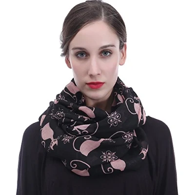 Image of Cat Animal Print Women&#039;s Infinity Scarf Snood Lightweight (Black)