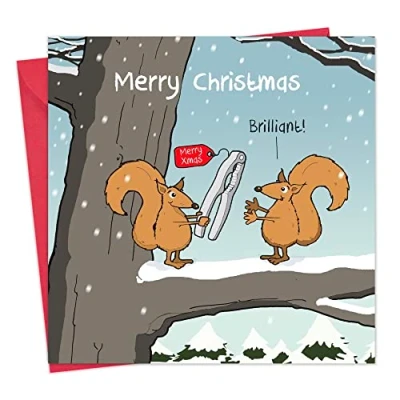 Image of Twizler Merry Christmas Card with Squirrels &amp; Nutcracker Happy Xmas Funny Womens Mens Female
