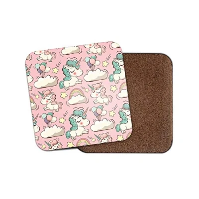Image of 1 x Cute Unicorn Coaster Pink Girl Clouds Kids Fun Rainbow Daughter #15301