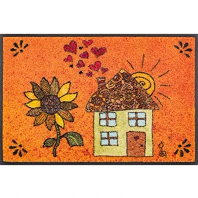 Image of wash+dry Door Mat with Sun House Design 40 x 60 cm Washable Indoor and Out
