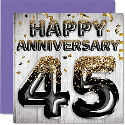 Image of Awesome Sapphire Anniversary Card for Husband Boyfriend Wife Girlfriend Black Gold Glitter Balloon Happy 45th Cards from Family, 145mm x Greeting Forty Fifth Anniversaries