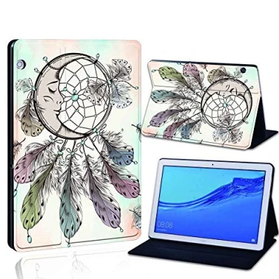 Image of FINDING Case Fit Huawei MediaPad T3 10 9.6&quot; Leather Cover PU Flip Smart Lightweight Shell Stand for (Huawei 9.6&quot;, moon dream feather)