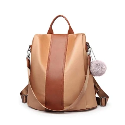 Image of Miss Lulu Women&#039;s Small Backpack Travel Rucksuck in Nylon, Suitable for School Camping Cylce Outdoor(Brown)