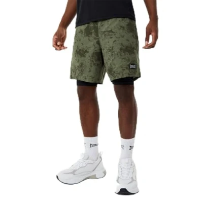Image of Everlast Mens 2 in 1 Shorts Khaki Print S