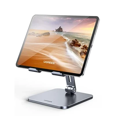 Image of UGREEN iPad Stand Tablet Holder Desk Foldable Adjustable Travel Mount Compatible with Pro 13 2024 12.9 11/Air/Mini,iPhone 16 15,Galaxy Tab A9 A8 S9 S24 Ultra,Portable Monitor,Surface Go(Gray)