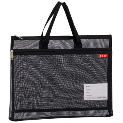 Image of Lefancy A3 Clear Mesh Bags Zip Lock Document Bag File Folder Zipper Wallets with Handle for Student Organization Office Art Supplies Travel Storage Pouch Assorted Colours (Black)