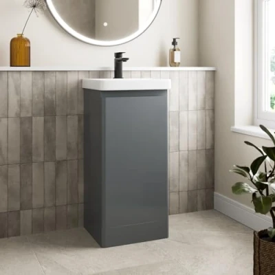 Image of Affine® 500mm Vanity Unit Wash Basin Sink Bathroom Floor Standing Storage Cabinet Cupboard Cloakroom, Soft Close Door, Grey Gloss