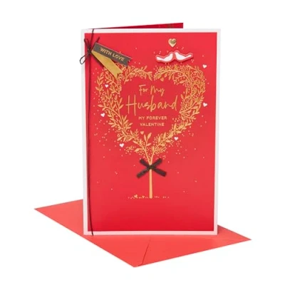 Image of UK Greetings Valentine&#039;s Day Card For Husband Gold Heart Tree Design