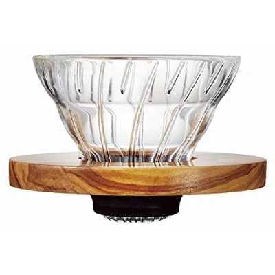 Image of Hario V60 Olive Wood Coffee Dripper, Glass, Transparent
