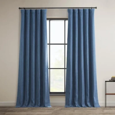 Image of HPD Half Price Drapes Faux Linen Room Darkening Curtains 84 Inches Long Luxury for Bedroom &amp; Living (1 Panel), 50W X 84L, Denim